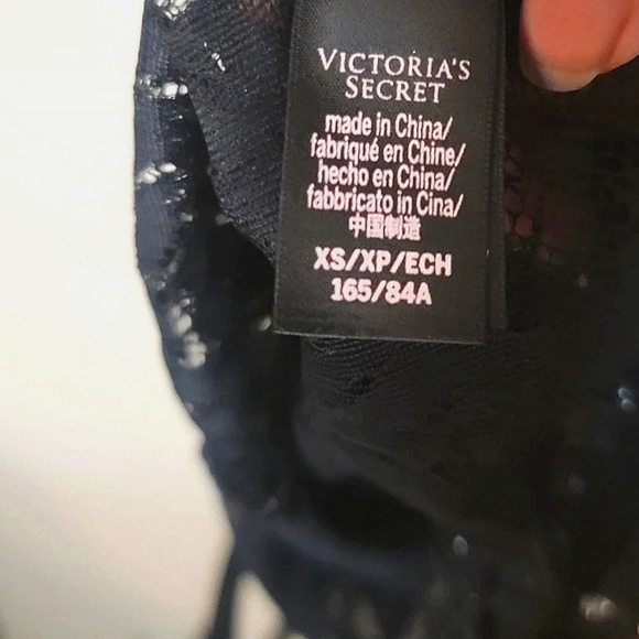 Victoria's Secret XS Strappy Lace Bodysuit Teddy Black Metallic Palm - Picture 6 of 9